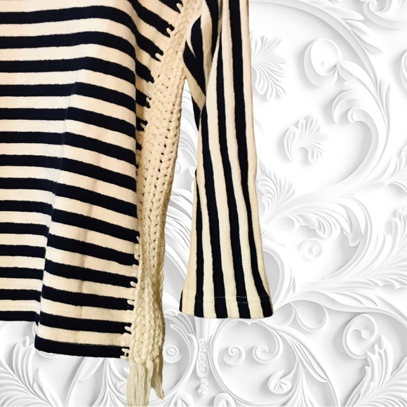 Anthropologie Pepin Blue Striped Ponte Top With Crochet Insets On Sides - Picture 4 of 8